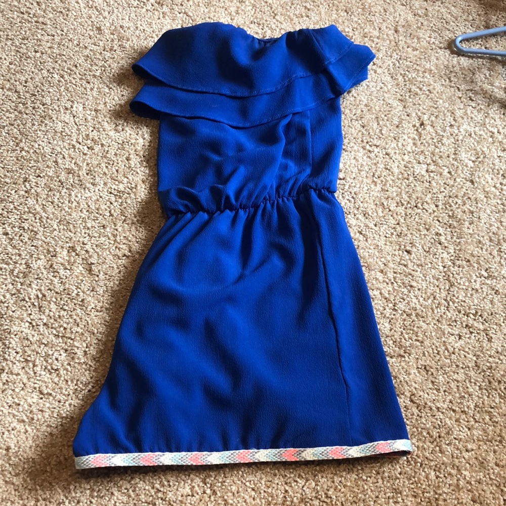 Blue ruffled strapless romper